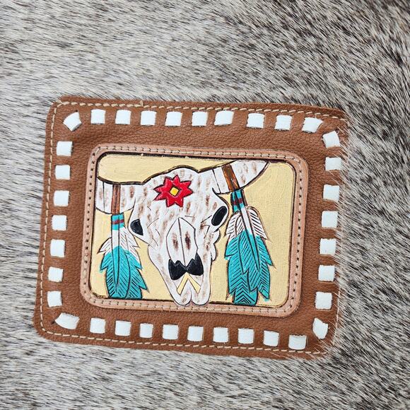 Myra Bags Khadi Hand-Tooled Bag Embroidered Leather Calf Hair - Picture 8 of 13